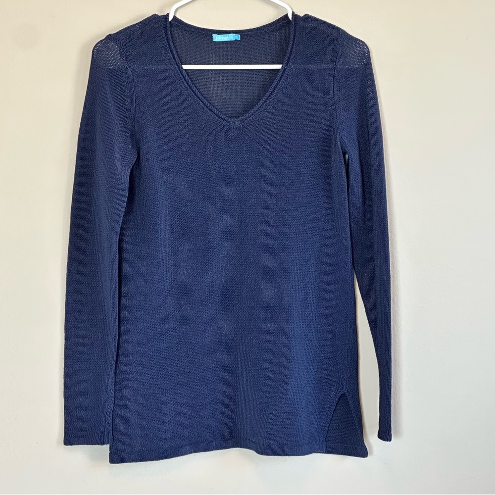 J McLaughlin Semi Sheer V Neck Lightweight Navy Blue‎ Sweater Womens XS